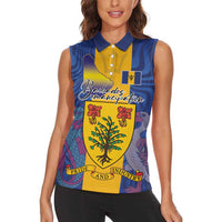 Personalised Barbados Emancipation Day Women Sleeveless Polo Shirt Coat of Arms and Map National Flag Style - Wonder Print Shop