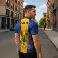 Personalised Barbados Emancipation Day Zipper Polo Shirt Coat of Arms and Map National Flag Style - Wonder Print Shop