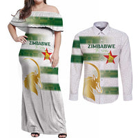 Custom Zimbabwe Rugby The Champions 2025 Couples Matching Off Shoulder Maxi Dress and Long Sleeve Button Shirt The Gold Sables Version - Wonder Print Shop