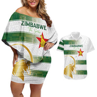 Custom Zimbabwe Rugby The Champions 2025 Couples Matching Off Shoulder Short Dress and Hawaiian Shirt The Gold Sables Version - Wonder Print Shop