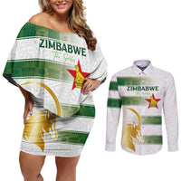 Custom Zimbabwe Rugby The Champions 2025 Couples Matching Off Shoulder Short Dress and Long Sleeve Button Shirt The Gold Sables Version - Wonder Print Shop