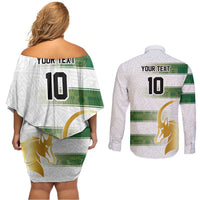 Custom Zimbabwe Rugby The Champions 2025 Couples Matching Off Shoulder Short Dress and Long Sleeve Button Shirt The Gold Sables Version - Wonder Print Shop
