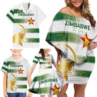 Custom Zimbabwe Rugby The Champions 2025 Family Matching Off Shoulder Short Dress and Hawaiian Shirt The Gold Sables Version - Wonder Print Shop