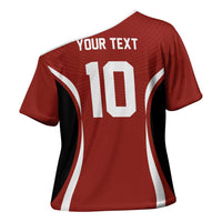 Custom Japan Volleyball Cross Shoulder Shirt Sporty Style Red Color