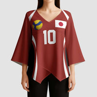 Custom Japan Volleyball Kimono Sleeve Blouse Sporty Style Red Color