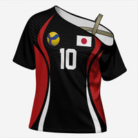 Custom Japan Volleyball Cross Shoulder Shirt Sporty Style Black Color