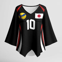 Custom Japan Volleyball Kimono Sleeve Blouse Sporty Style Black Color