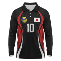 Custom Japan Volleyball Long Sleeve Polo Shirt Sporty Style Black Color