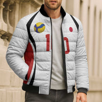 Custom Japan Volleyball Bomber Puffer Jacket Sporty Style White Color