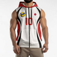 Custom Japan Volleyball Sleeveless Zip Hoodie Sporty Style White Color