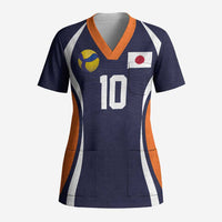 Custom Japan Volleyball Scrub Top Sporty Style Navy Color