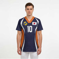 Custom Japan Volleyball Scrub Top Sporty Style Navy Color
