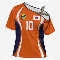 Custom Japan Volleyball Cross Shoulder Shirt Sporty Style Orange Color
