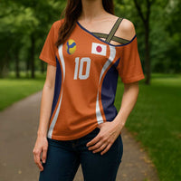 Custom Japan Volleyball Cross Shoulder Shirt Sporty Style Orange Color