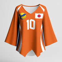 Custom Japan Volleyball Kimono Sleeve Blouse Sporty Style Orange Color