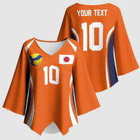 Custom Japan Volleyball Kimono Sleeve Blouse Sporty Style Orange Color