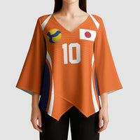 Custom Japan Volleyball Kimono Sleeve Blouse Sporty Style Orange Color