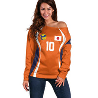 Custom Japan Volleyball Off Shoulder Sweater Sporty Style Orange Color