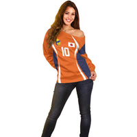 Custom Japan Volleyball Off Shoulder Sweater Sporty Style Orange Color