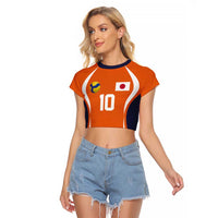 Custom Japan Volleyball Raglan Cropped T Shirt Sporty Style Orange Color
