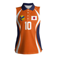 Custom Japan Volleyball Women Sleeveless Polo Shirt Sporty Style Orange Color