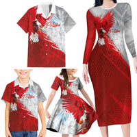 Poland Eagle and Winged Hussar Family Matching Long Sleeve Bodycon Dress and Hawaiian Shirt Grunge Sporty Style