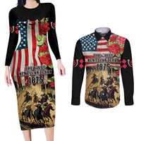 The First Kentucky Horse Racing Couples Matching Long Sleeve Bodycon Dress and Long Sleeve Button Shirt Since 1875 American Flag Vintage Style - Wonder Print Shop
