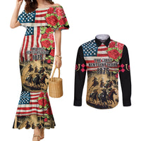 The First Kentucky Horse Racing Couples Matching Mermaid Dress and Long Sleeve Button Shirt Since 1875 American Flag Vintage Style