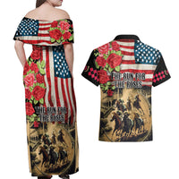 The First Kentucky Horse Racing Couples Matching Off Shoulder Maxi Dress and Hawaiian Shirt Since 1875 American Flag Vintage Style - Wonder Print Shop
