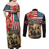 The First Kentucky Horse Racing Couples Matching Off Shoulder Maxi Dress and Long Sleeve Button Shirt Since 1875 American Flag Vintage Style - Wonder Print Shop