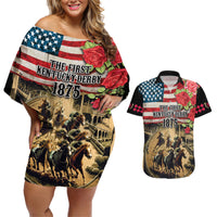 The First Kentucky Horse Racing Couples Matching Off Shoulder Short Dress and Hawaiian Shirt Since 1875 American Flag Vintage Style - Wonder Print Shop