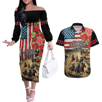 The First Kentucky Horse Racing Couples Matching Off The Shoulder Long Sleeve Dress and Hawaiian Shirt Since 1875 American Flag Vintage Style - Wonder Print Shop