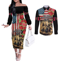 The First Kentucky Horse Racing Couples Matching Off The Shoulder Long Sleeve Dress and Long Sleeve Button Shirt Since 1875 American Flag Vintage Style