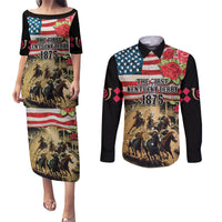 The First Kentucky Horse Racing Couples Matching Puletasi and Long Sleeve Button Shirt Since 1875 American Flag Vintage Style - Wonder Print Shop