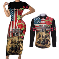 The First Kentucky Horse Racing Couples Matching Short Sleeve Bodycon Dress and Long Sleeve Button Shirt Since 1875 American Flag Vintage Style - Wonder Print Shop