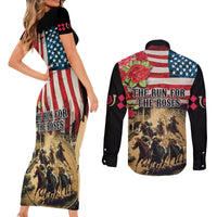 The First Kentucky Horse Racing Couples Matching Short Sleeve Bodycon Dress and Long Sleeve Button Shirt Since 1875 American Flag Vintage Style - Wonder Print Shop