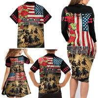 The First Kentucky Horse Racing Family Matching Long Sleeve Bodycon Dress and Hawaiian Shirt Since 1875 American Flag Vintage Style - Wonder Print Shop