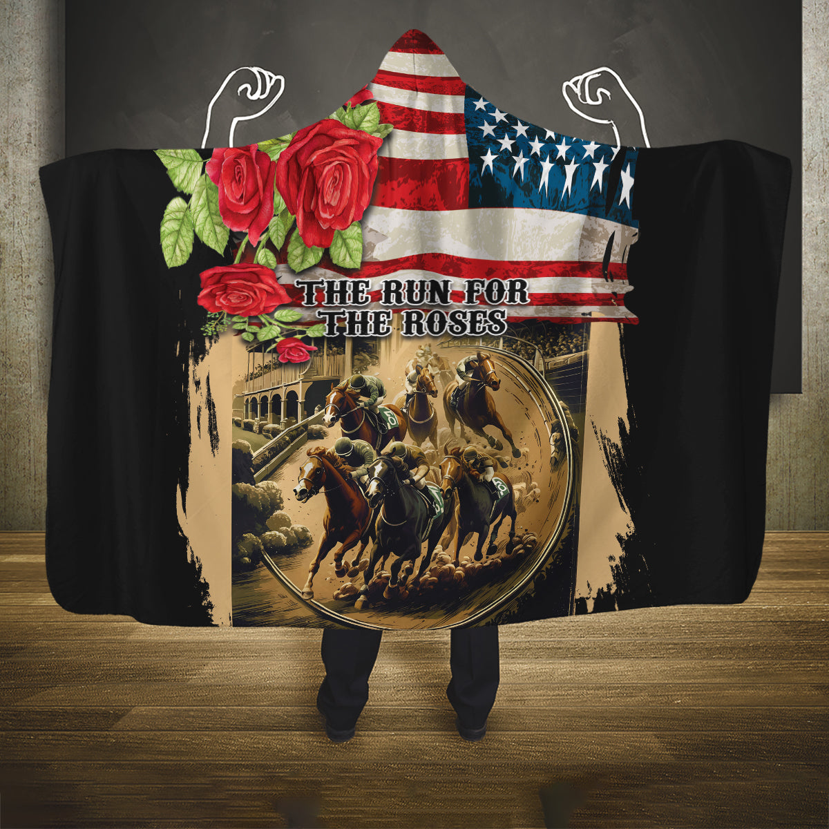 The First Kentucky Horse Racing Hooded Blanket Since 1875 American Flag Vintage Style