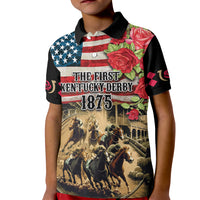 The First Kentucky Horse Racing Kid Polo Shirt Since 1875 American Flag Vintage Style - Wonder Print Shop