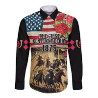 The First Kentucky Horse Racing Long Sleeve Button Shirt Since 1875 American Flag Vintage Style - Wonder Print Shop
