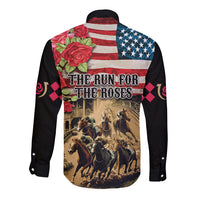 The First Kentucky Horse Racing Long Sleeve Button Shirt Since 1875 American Flag Vintage Style - Wonder Print Shop
