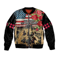 The First Kentucky Horse Racing Sleeve Zip Bomber Jacket Since 1875 American Flag Vintage Style - Wonder Print Shop
