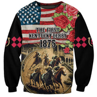 The First Kentucky Horse Racing Sweatshirt Since 1875 American Flag Vintage Style - Wonder Print Shop