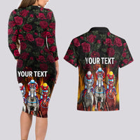 Personalized Kentucky Horses Racing Couples Matching Long Sleeve Bodycon Dress and Hawaiian Shirt Race For Burning Roses - Wonder Print Shop