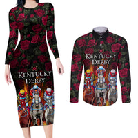 Personalized Kentucky Horses Racing Couples Matching Long Sleeve Bodycon Dress and Long Sleeve Button Shirt Race For Burning Roses - Wonder Print Shop