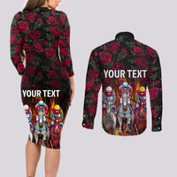 Personalized Kentucky Horses Racing Couples Matching Long Sleeve Bodycon Dress and Long Sleeve Button Shirt Race For Burning Roses - Wonder Print Shop