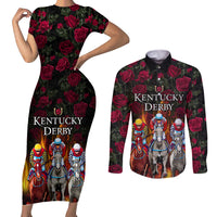 Personalized Kentucky Horses Racing Couples Matching Short Sleeve Bodycon Dress and Long Sleeve Button Shirt Race For Burning Roses - Wonder Print Shop