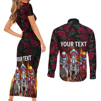 Personalized Kentucky Horses Racing Couples Matching Short Sleeve Bodycon Dress and Long Sleeve Button Shirt Race For Burning Roses - Wonder Print Shop