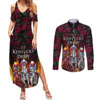 Personalized Kentucky Horses Racing Couples Matching Summer Maxi Dress and Long Sleeve Button Shirt Race For Burning Roses - Wonder Print Shop