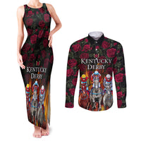 Personalized Kentucky Horses Racing Couples Matching Tank Maxi Dress and Long Sleeve Button Shirt Race For Burning Roses - Wonder Print Shop